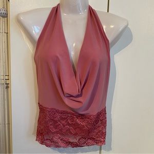 Sirens Mauve Lace Halter Top Size Small
